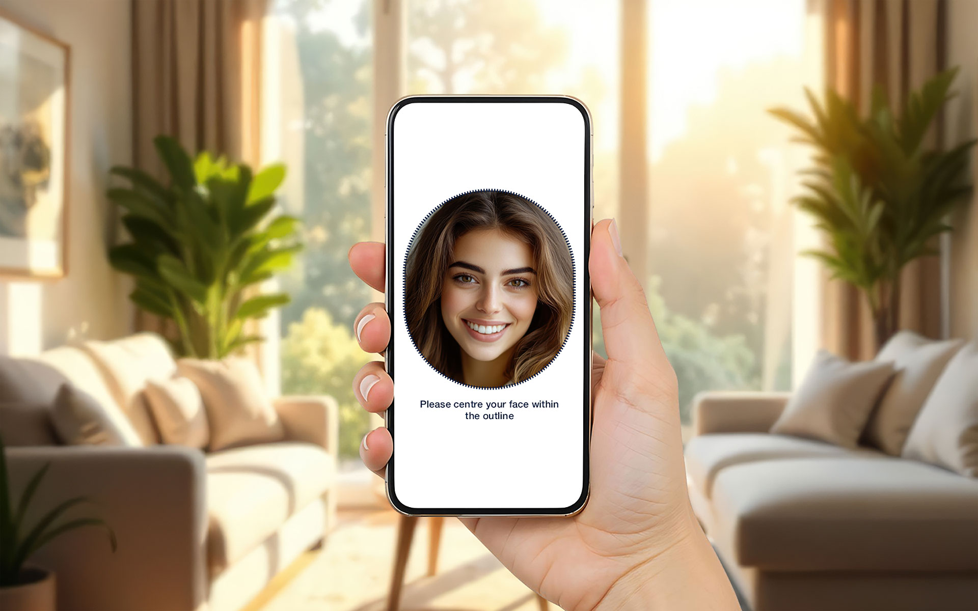 A lady using her mobile device to scan her face
