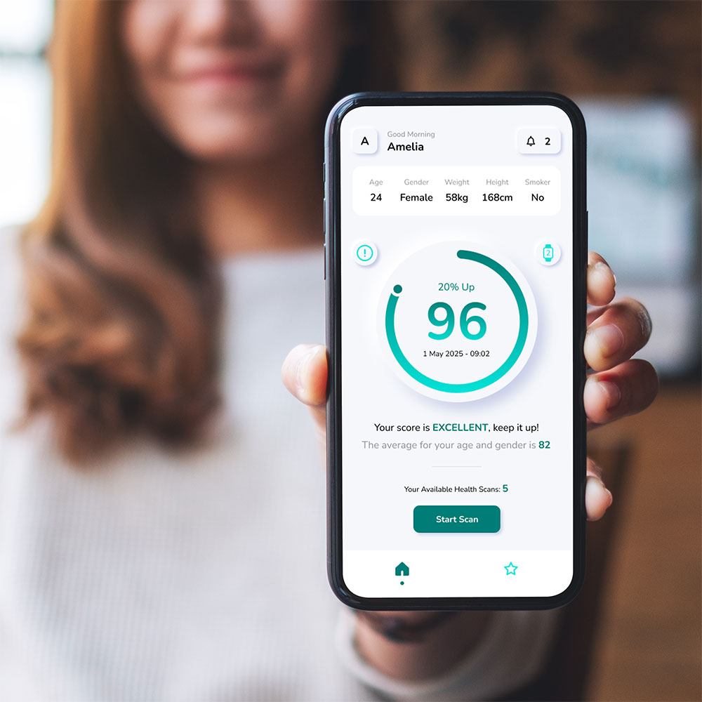 A cellphone screen displaying a persons health score